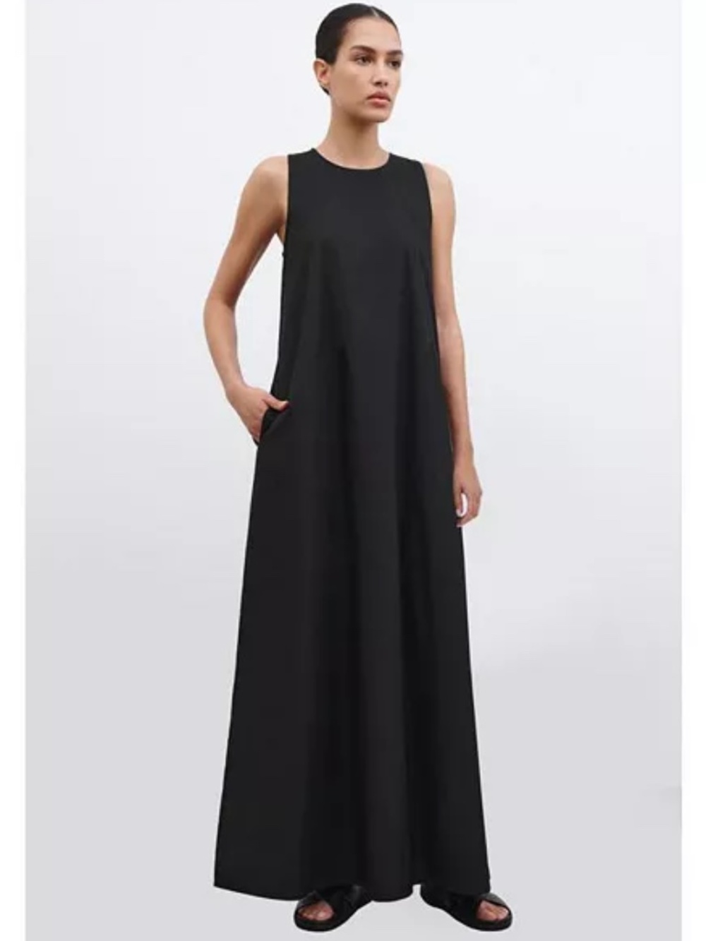 Marcella Women's Gracie A-Line Black Maxi Dress Side Medium NWT 🖤